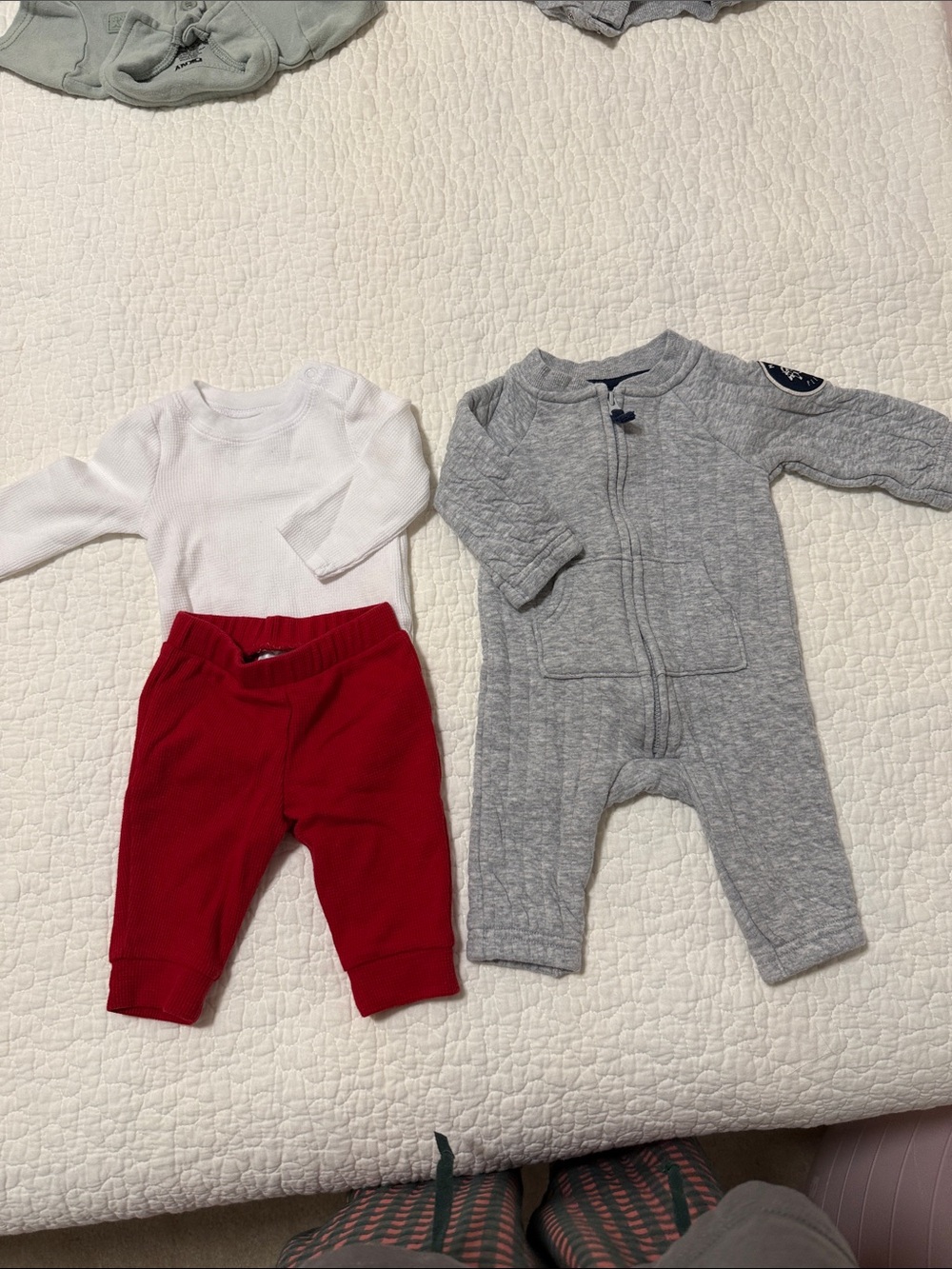Baby One-Piece Romper and Two-Piece Set in Gray, White & Red